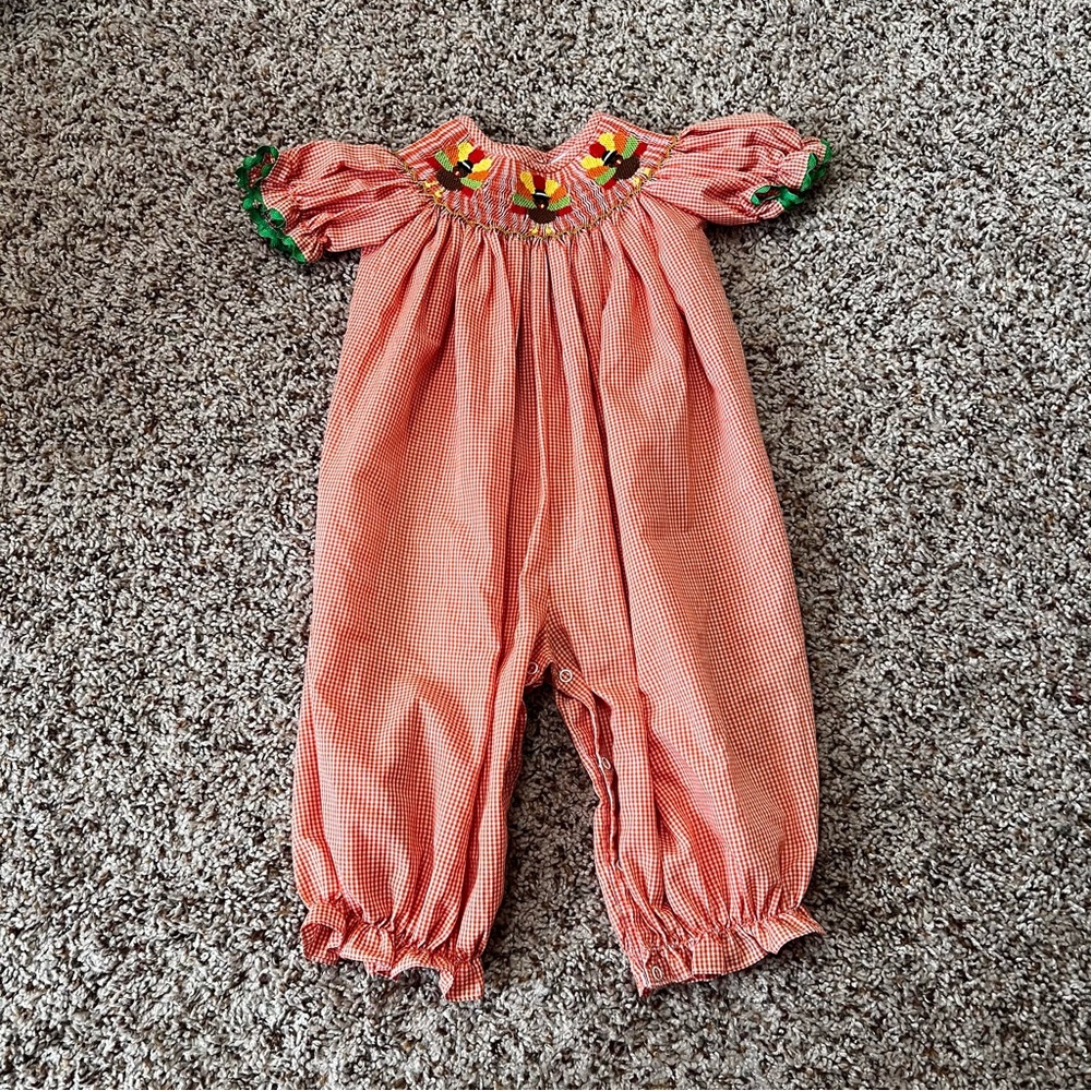 Smocked Auction Vintage-Inspired Smocked Turkey Romper Size 18 Months